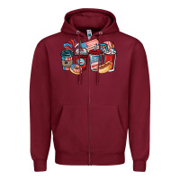 Burgundy 4th of july coffee cups Zipper Hoodie - NancyCooperArtShop