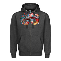 Charcoal Heather 4th of july coffee cups Zipper Hoodie - NancyCooperArtShop