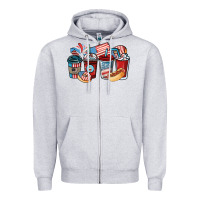 Heather Grey 4th of july coffee cups Zipper Hoodie - NancyCooperArtShop