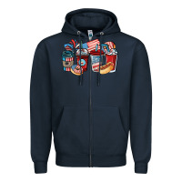 Navy 4th of july coffee cups Zipper Hoodie - NancyCooperArtShop