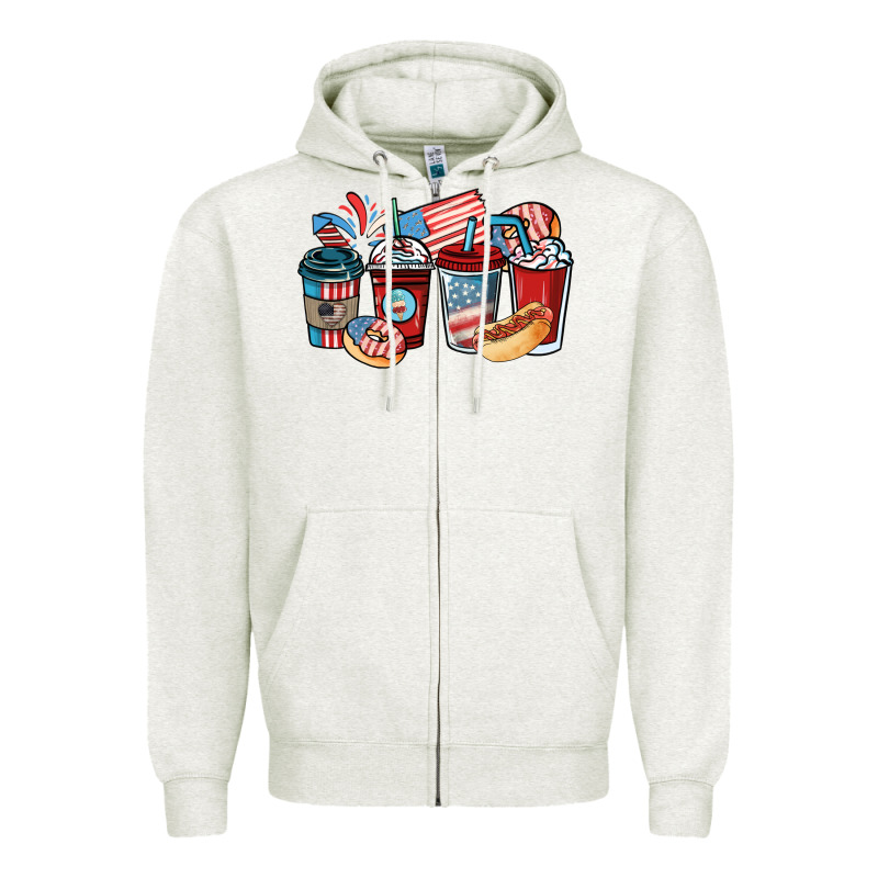 4th Of July Coffee Cups Zipper Hoodie by NancyCooperArtShop | Teevron