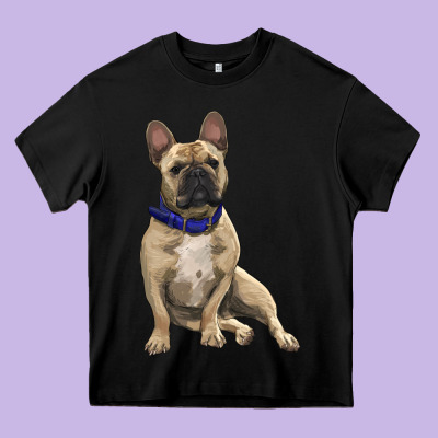 French Bulldog With Royal Blue Heavy Core Tee Designed By Ranaportraitstore