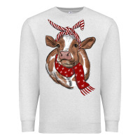 Oatmeal Heather Christmas Heifer With Scarf Premium Sweatshirt - RanaPortraitStore