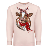Pale Pink Christmas Heifer With Scarf Premium Sweatshirt - RanaPortraitStore