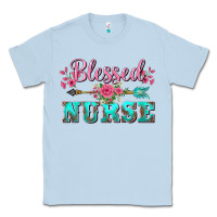 Dusty Blue western blessed nurse pink floral arrow Classic Tee - BarkalooDesign