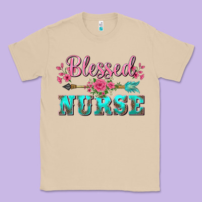 Western Blessed Nurse Pink Floral Arrow Classic Tee Designed By Barkaloodesign