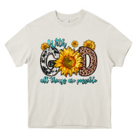 Cream with god all things are possible sunflower Heavy Core Tee - Zillion Design Studio