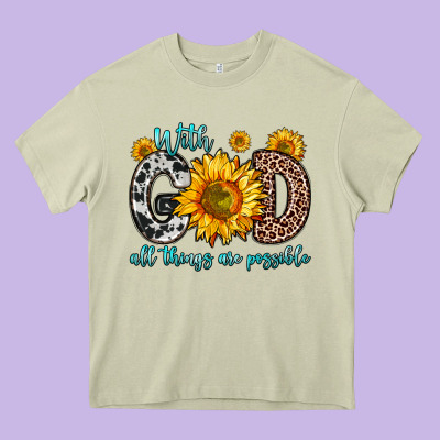 With God All Things Are Possible Sunflower Heavy Core Tee Designed By Zillion Design Studio