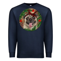 Navy Christmas Pug With Leopard Premium Sweatshirt - RanaPortraitStore
