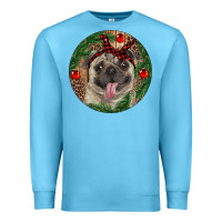 Ocean Blue Christmas Pug With Leopard Premium Sweatshirt - RanaPortraitStore