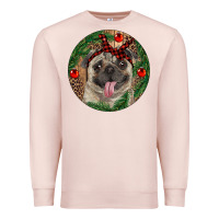 Pale Pink Christmas Pug With Leopard Premium Sweatshirt - RanaPortraitStore