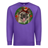 Purple Christmas Pug With Leopard Premium Sweatshirt - RanaPortraitStore