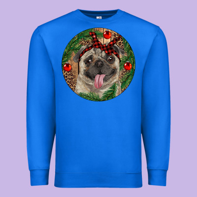 Christmas Pug With Leopard Premium Sweatshirt Designed By Ranaportraitstore