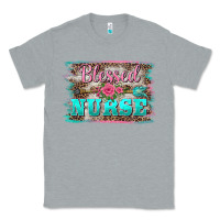 Heather Grey western blessed nurse pink floral arrow  background Classic Tee - BarkalooDesign