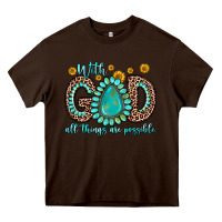 Chocolate Brown with god all things are possible gemstone Heavy Core Tee - Zillion Design Studio