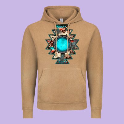 Aztec Leopard Turquoise Gemstone Vintage Hoodie Designed By Jahusdesignshop
