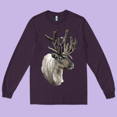 Reindeer Buck Deer Head Long Sleeve Tee Designed By Lillyallendesigns
