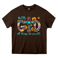 Chocolate Brown with god all things are possible cross Heavy Core Tee - Zillion Design Studio
