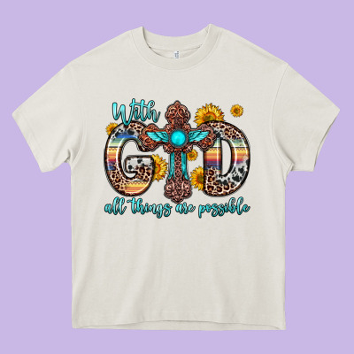 With God All Things Are Possible Cross Heavy Core Tee Designed By Zillion Design Studio
