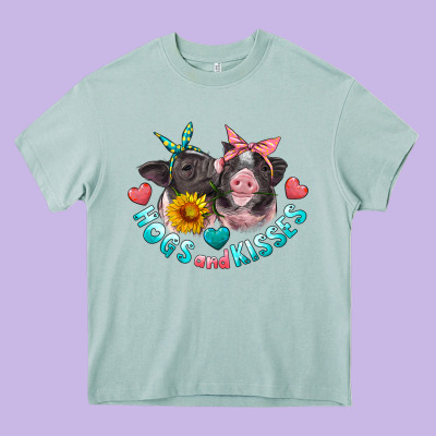 Hogs And Kisses Pigs Heavy Core Tee Designed By Artiststas