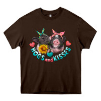 Chocolate Brown hogs and kisses pigs Heavy Core Tee - Artiststas