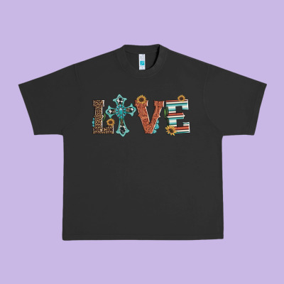 Western Love With Cross Urban Heavy Tee Designed By Artiststas