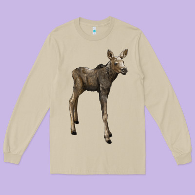 Moose Fawn Deer Long Sleeve Tee Designed By Lillyallendesigns