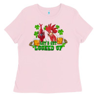Bubblegum Pink st. patrick's day roosters let's get lucked up Ladies Tee - RanaPortraitStore