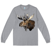 Heather Grey moose buck deer head Long Sleeve Tee - LillyAllenDesigns
