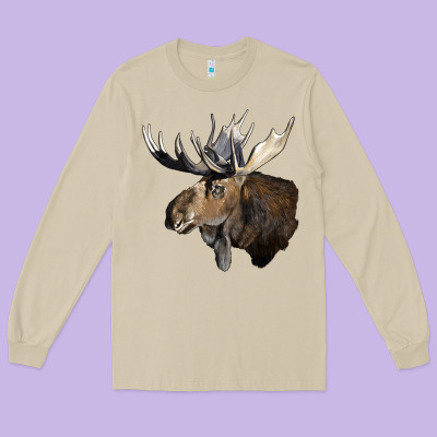 Moose Buck Deer Head Long Sleeve Tee Designed By Lillyallendesigns