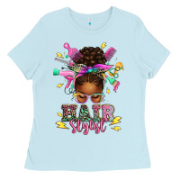 Baby Blue hair stylist afro messy bun Ladies Tee - texasbilliewilder