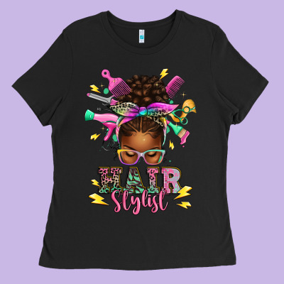 Ladies Tee hair stylist afro messy bun