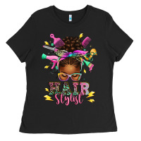 Black hair stylist afro messy bun Ladies Tee - texasbilliewilder