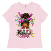 Bubblegum Pink hair stylist afro messy bun Ladies Tee - texasbilliewilder