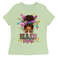 Matcha hair stylist afro messy bun Ladies Tee - texasbilliewilder