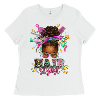 White hair stylist afro messy bun Ladies Tee - texasbilliewilder