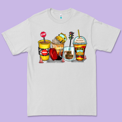 Bus Driver Coffee Cups Premium Tee Designed By Zillion Design Studio