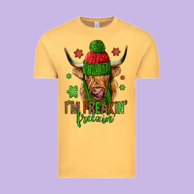 I'm Freakin Freezin Christmas Long Haired Cow Vintage Tee Designed By Jasminsmagicworld