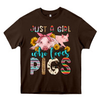 Chocolate Brown just a girl who loves pigs Heavy Core Tee - Zillion Design Studio