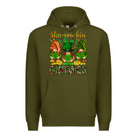 Army Green shamrockin with my gnomies Premium Hoodie - NancyCooperArtShop