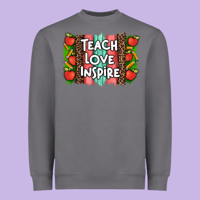Teach Love Inspire Brushstroke With  And Pen Leopard Heavyweight Sweatshirt Designed By Artiststas
