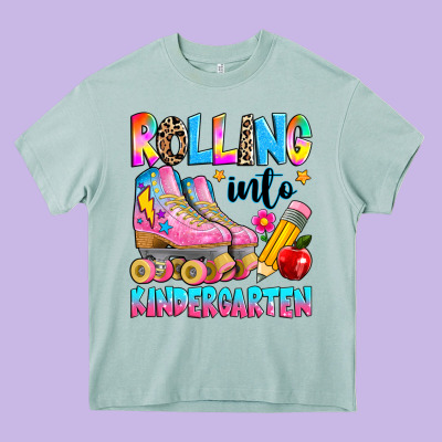 Rolling Into Kindergarten Grade Heavy Core Tee Designed By Texasbilliewilder