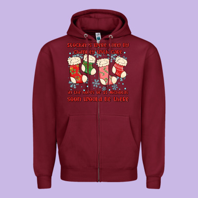 Stockings Were Hung By Chimney Zipper Hoodie Designed By Maliassmallbusiness