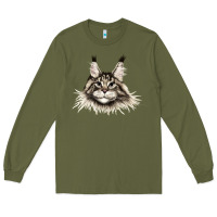 Army Green Maine Coon Cat Face Long Sleeve Tee - LillyAllenDesigns