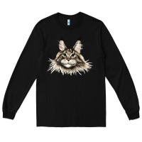 Black Maine Coon Cat Face Long Sleeve Tee - LillyAllenDesigns