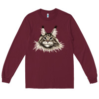 Burgundy Maine Coon Cat Face Long Sleeve Tee - LillyAllenDesigns