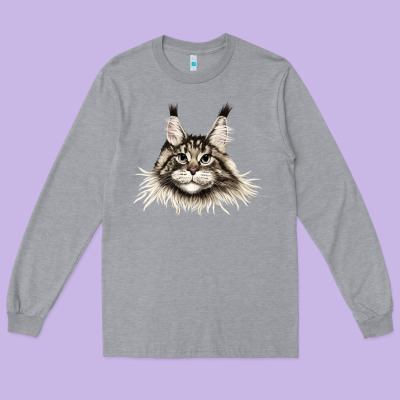 Maine Coon Cat Face Long Sleeve Tee Designed By Lillyallendesigns