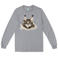 Heather Grey Maine Coon Cat Face Long Sleeve Tee - LillyAllenDesigns