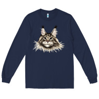 Navy Maine Coon Cat Face Long Sleeve Tee - LillyAllenDesigns