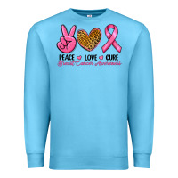 Ocean Blue Peace Love Cure Breast Cancer Premium Sweatshirt - RanaPortraitStore